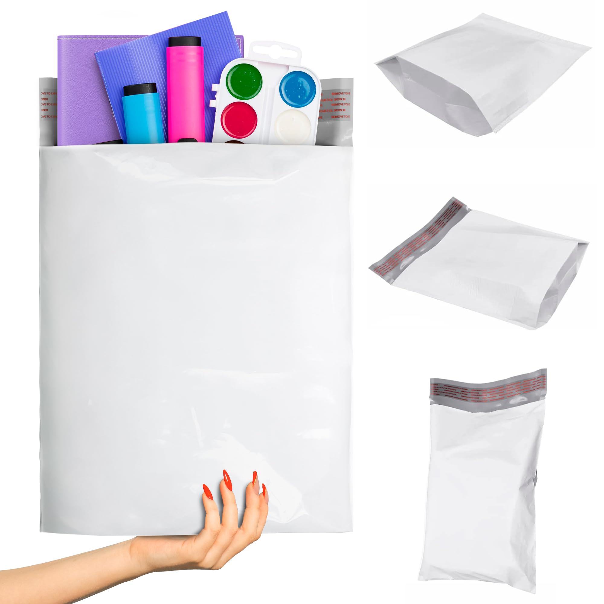 11″ x 13″ x 4″ White Poly Gusseted Mailers, 2.5 Mil (100 Pack)